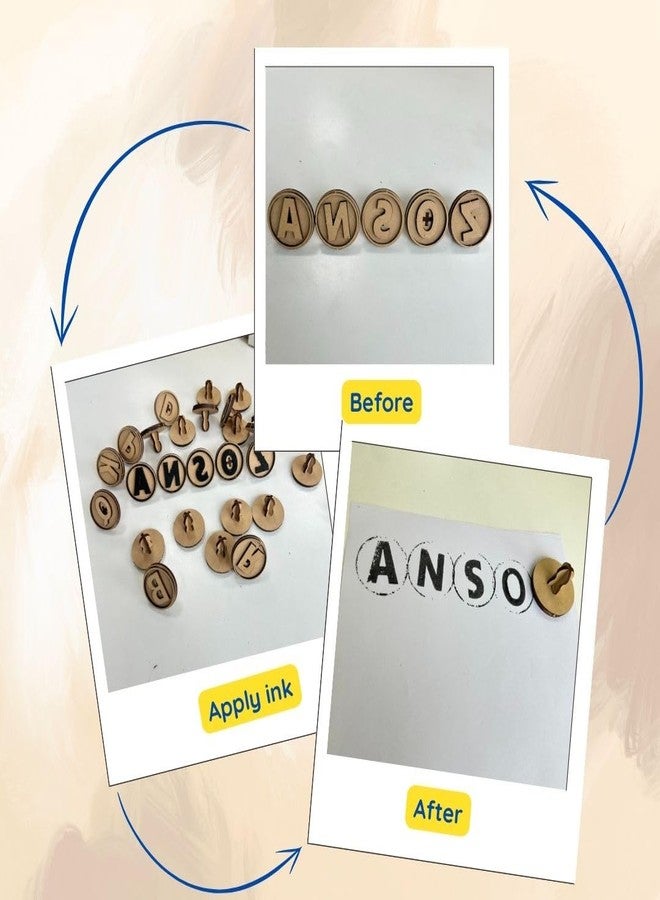 Ansoz Wooden English Alphabet Stamps with Ink Box, Educational Learning Kit - Image 5